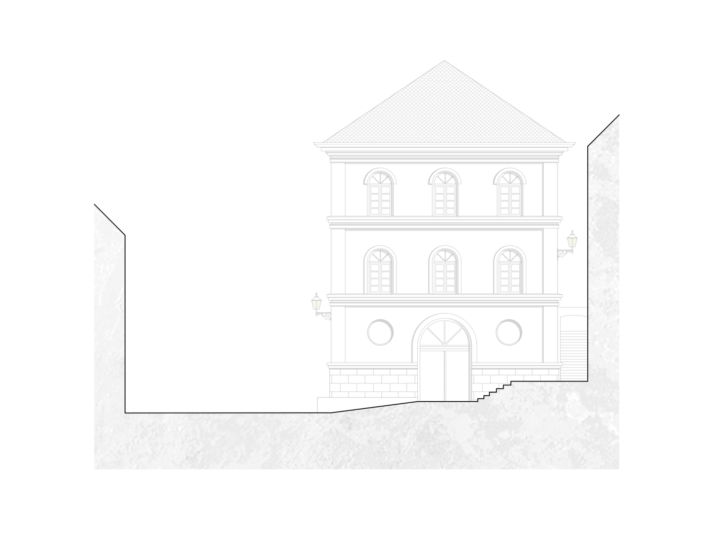 Grafische Darstellung des alten Schulhauses im Herzen der Dachauer Altstadt